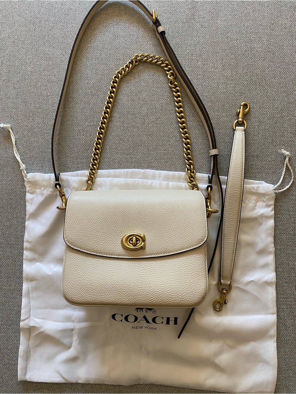 Coach Cassie 19 NO WEAR BRAND NEW Authentic Chalk Pebbled Leather Multi Straps